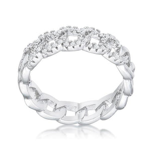 Interlocking Rhodium Chain Design Ring with CZ - Jewelry Xoxo