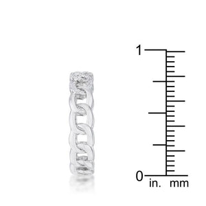 Interlocking Rhodium Chain Design Ring with CZ - Jewelry Xoxo