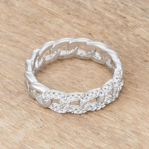 Interlocking Rhodium Chain Design Ring with CZ - Jewelry Xoxo