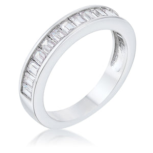 Baguette Cut CZ Rhodium Wedding Band - Jewelry Xoxo