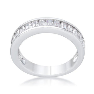 Baguette Cut CZ Rhodium Wedding Band - Jewelry Xoxo