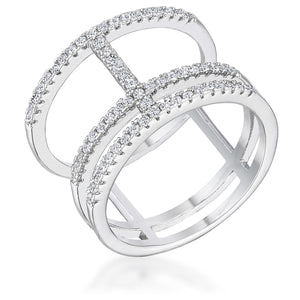 0.5Ct Rhodium Parallel Ring with Brilliant CZ - Jewelry Xoxo