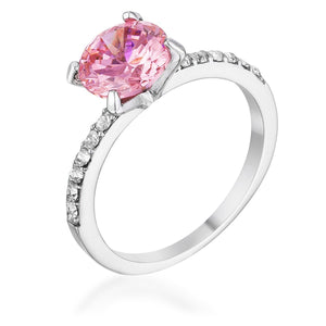 Classic 2.3Ct Pink CZ Rhodium Plated Ring - Jewelry Xoxo