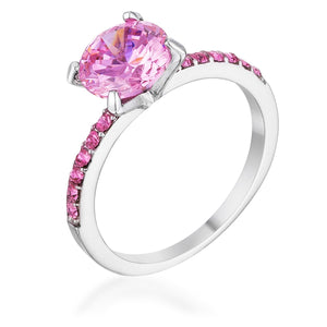 2.3CT Pink CZ Rhodium Ring - Jewelry Xoxo