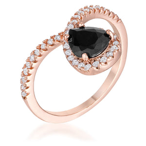 1.5Ct Rose Goldtone Chevron Ring With Onyx CZ - Jewelry Xoxo