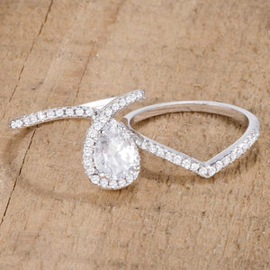 1.75Ct Rhodium Chevron Wedding Set With Clear CZ - Jewelry Xoxo