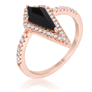 1.4Ct Rose Goldtone Trendy Prism Onyx CZ Ring - Jewelry Xoxo