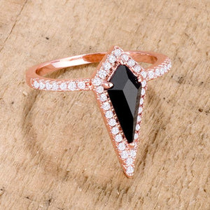 1.4Ct Rose Goldtone Trendy Prism Onyx CZ Ring - Jewelry Xoxo