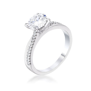 1.4Ct Contemporary Dainty Rhodium Plated Clear CZ Engagement Ring - Jewelry Xoxo