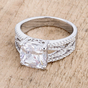 3Ct Elegant Rhodium Plated Criss-Cross Clear CZ Engagement Ring - Jewelry Xoxo