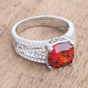 3Ct Elegant Rhodium Plated Criss-Cross Garnet CZ Engagement Ring - Jewelry Xoxo