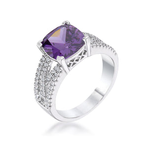 3Ct Elegant Silvertone Criss-Cross Amethyst Purple CZ Engagement Ring - Jewelry Xoxo