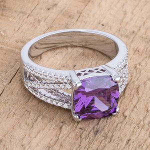 3Ct Elegant Silvertone Criss-Cross Amethyst Purple CZ Engagement Ring - Jewelry Xoxo