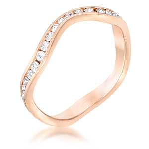 Rose Gold Plated Petite Wavy Channel Set Crystal Stackable Ring - Jewelry Xoxo