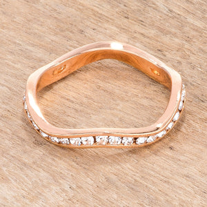 Rose Gold Plated Petite Wavy Channel Set Crystal Stackable Ring - Jewelry Xoxo