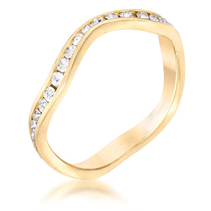 18k Gold Plated Petite Wavy Channel Set Crystal Stackable Ring - Jewelry Xoxo