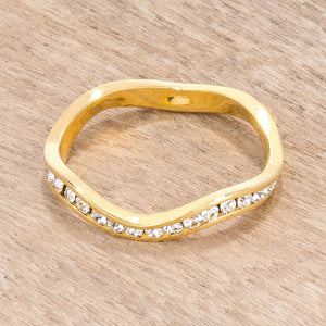 18k Gold Plated Petite Wavy Channel Set Crystal Stackable Ring - Jewelry Xoxo