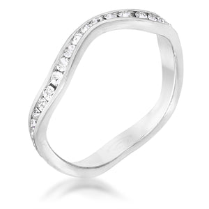 Rhodium Plated Petite Wavy Channel Set Crystal Stackable Ring - Jewelry Xoxo