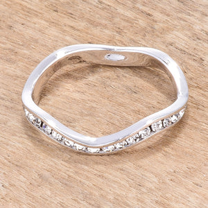 Rhodium Plated Petite Wavy Channel Set Crystal Stackable Ring - Jewelry Xoxo