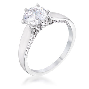 1.56Ct Contemporary Rhodium Plated CZ Solitaire Ring - Jewelry Xoxo