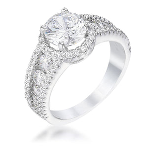 2.1Ct Rhodium Plated Solitaire Engagement Halo Ring - Jewelry Xoxo