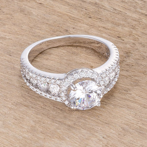 2.1Ct Rhodium Plated Solitaire Engagement Halo Ring - Jewelry Xoxo