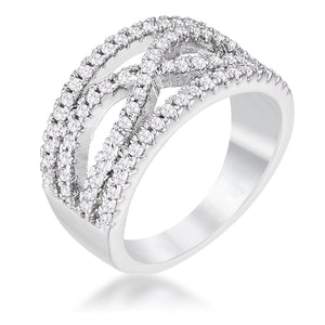 .4Ct Rhodium Plated Classic Twist Wide CZ Ring - Jewelry Xoxo