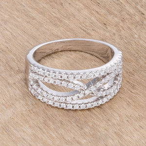 .4Ct Rhodium Plated Classic Twist Wide CZ Ring - Jewelry Xoxo