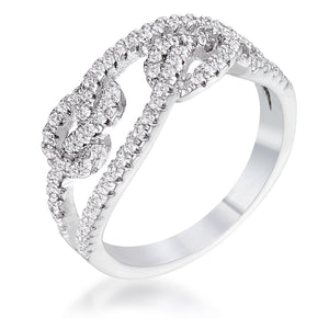 1.15Ct Rhodium Plated CZ Pave Double Knot Ring - Jewelry Xoxo