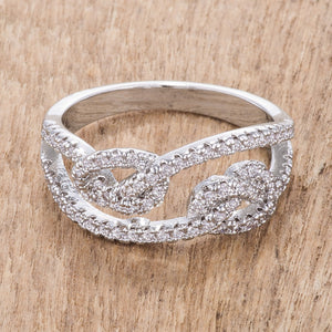 1.15Ct Rhodium Plated CZ Pave Double Knot Ring - Jewelry Xoxo