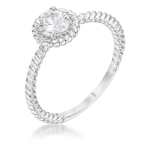 .45Ct Rhodium Plated Mini Twisted Rope CZ Solitaire Ring - Jewelry Xoxo