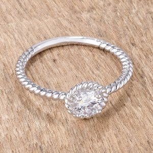 .45Ct Rhodium Plated Mini Twisted Rope CZ Solitaire Ring - Jewelry Xoxo