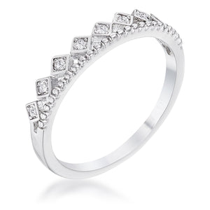 .14Ct Rhodium Plated CZ Mini Crown Stackable Band - Jewelry Xoxo