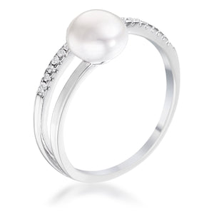 .15Ct Rhodium Plated Freshwater Pearl Ring With CZ Micro Pave Band - Jewelry Xoxo