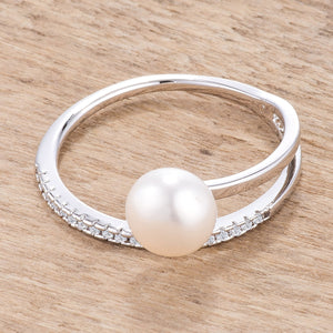 .15Ct Rhodium Plated Freshwater Pearl Ring With CZ Micro Pave Band - Jewelry Xoxo