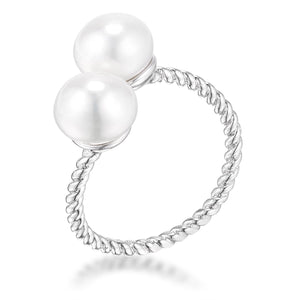 Rhodium Plated Twisted Rope Freshwater Pearl Wrap ring - Jewelry Xoxo