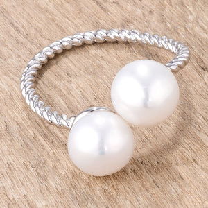 Rhodium Plated Twisted Rope Freshwater Pearl Wrap ring - Jewelry Xoxo