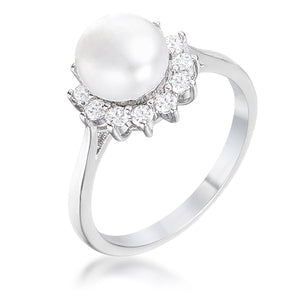 .36Ct Rhodium Plated Freshwater Pearl and CZ Halo Ring - Jewelry Xoxo