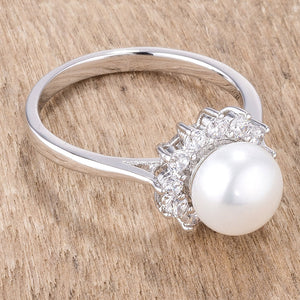 .36Ct Rhodium Plated Freshwater Pearl and CZ Halo Ring - Jewelry Xoxo