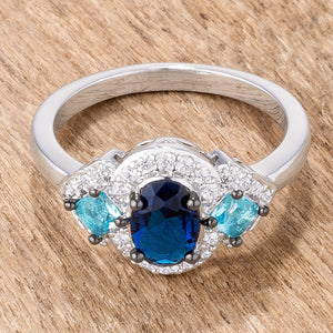 1.3Ct Rhodium and Hematite Plated Shades of Blue CZ Three Stone Engagement Ring - Jewelry Xoxo