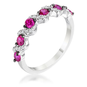 .18Ct Rhodium and Hematite Plated S Shape Fuchsia and Clear CZ Half Eternity Band - Jewelry Xoxo