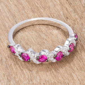 .18Ct Rhodium and Hematite Plated S Shape Fuchsia and Clear CZ Half Eternity Band - Jewelry Xoxo