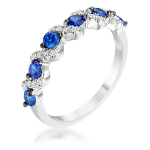 .18Ct Rhodium and Hematite Plated S Shape Sapphire Blue and Clear CZ Half Eternity Band - Jewelry Xoxo