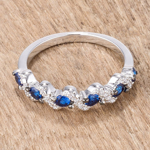 .18Ct Rhodium and Hematite Plated S Shape Sapphire Blue and Clear CZ Half Eternity Band - Jewelry Xoxo