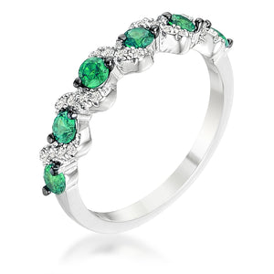 .18Ct Rhodium and Hematite Plated S Shape Emerald Green and Clear CZ Half Eternity Band - Jewelry Xoxo