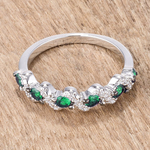 .18Ct Rhodium and Hematite Plated S Shape Emerald Green and Clear CZ Half Eternity Band - Jewelry Xoxo