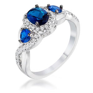 1.43Ct Rhodium & Hematite Plated Sapphire Blue & Clear CZ Three Stone Twisted  Ring - Jewelry Xoxo