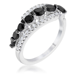 1.06Ct Rhodium & Hematite Plated Graduated Black & Clear CZ Half Eternity Ring - Jewelry Xoxo