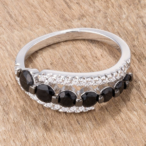 1.06Ct Rhodium & Hematite Plated Graduated Black & Clear CZ Half Eternity Ring - Jewelry Xoxo