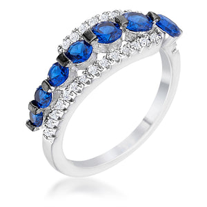 1.06Ct Rhodium & Hematite Plated Graduated Blue & Clear CZ Half Eternity Ring - Jewelry Xoxo